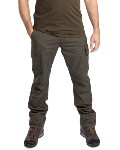 Moss Green coloured Pinewood Mens Smaland Hunters Insectsafe Trousers on white background 