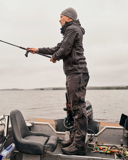 Dark Anthracite Coloured Pinewood Mens Telluz Trousers on forest background 