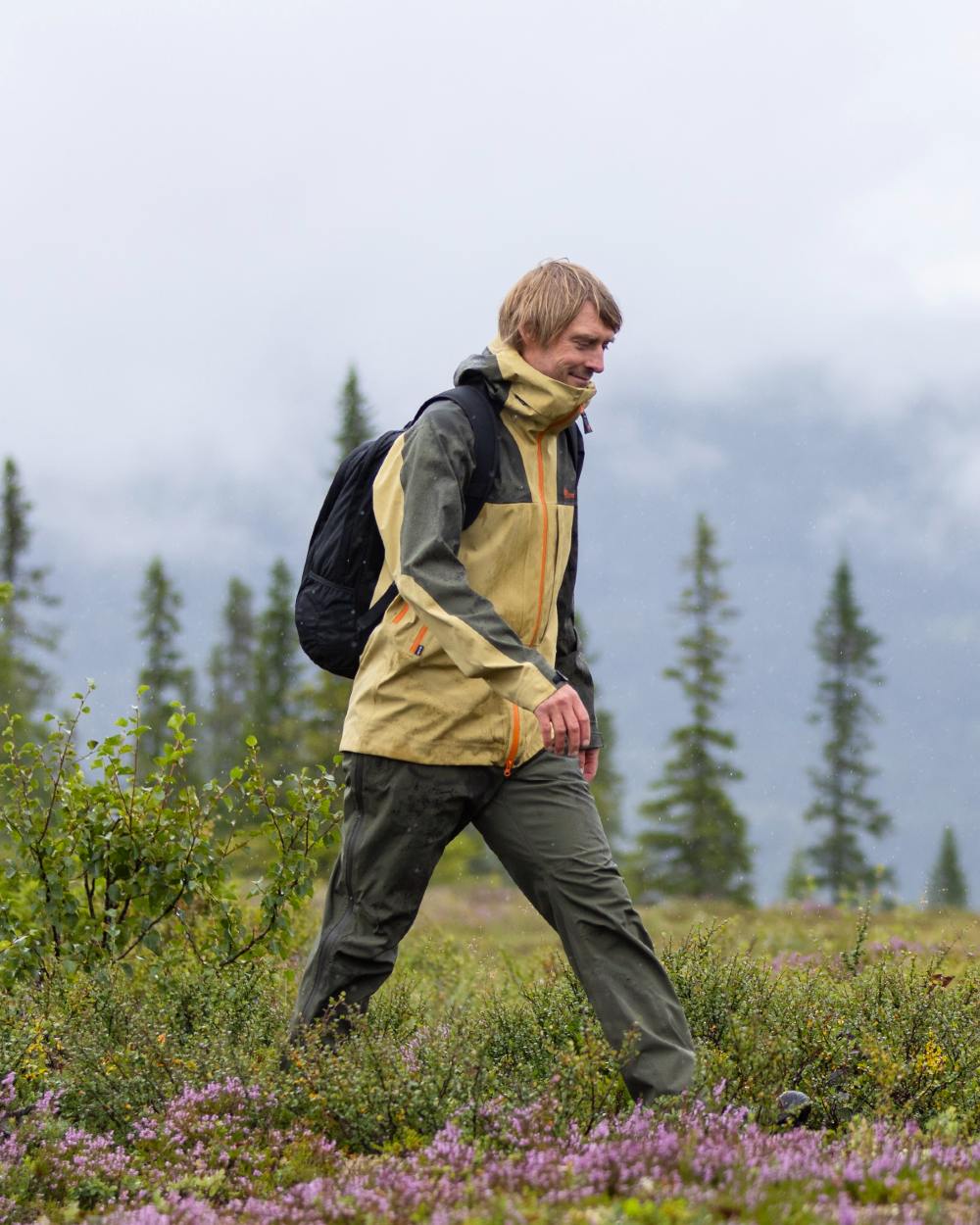 Moss Green Coloured Pinewood Mens Telluz Trousers on forest background 