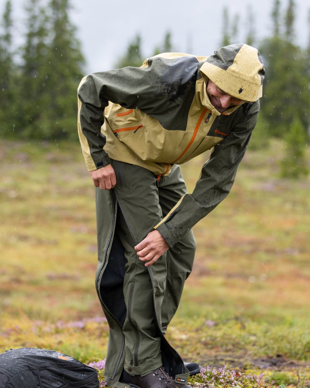 Moss Green Coloured Pinewood Mens Telluz Trousers on forest background 