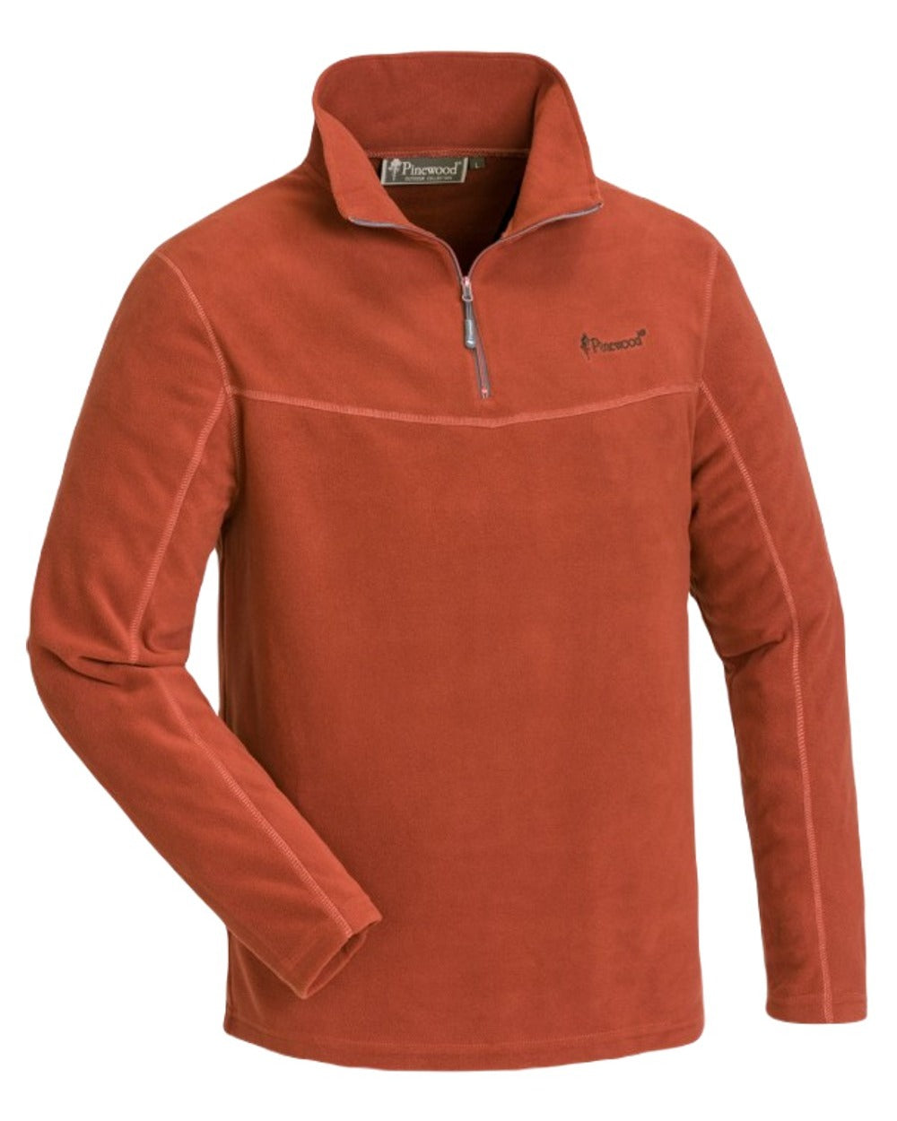 Dark Terracotta coloured Pinewood Mens Tiveden Fleece Sweater on white background 