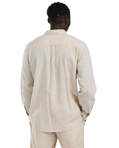 Linen Beige coloured Pinewood Mens Varnamo InsectSafe Hemp Mix Long Sleeve Shirt on white background 