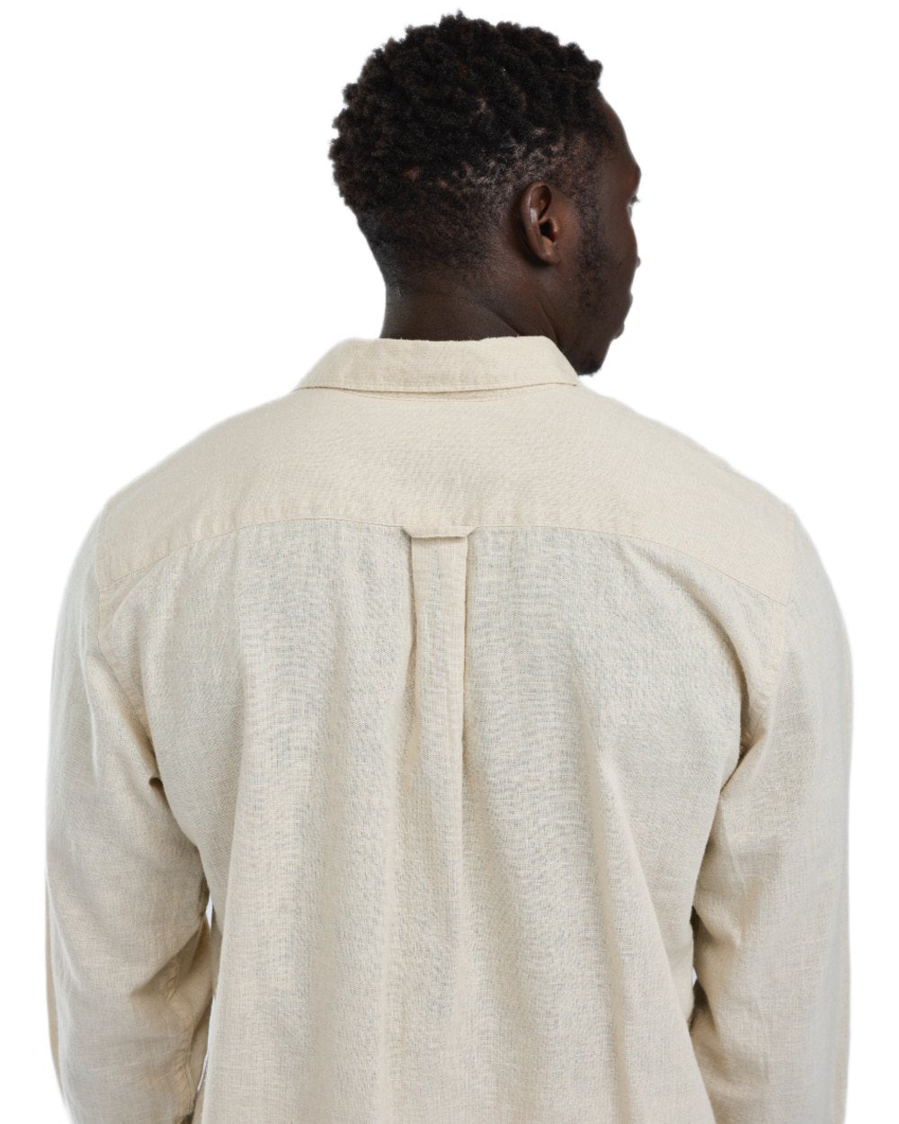 Linen Beige coloured Pinewood Mens Varnamo InsectSafe Hemp Mix Long Sleeve Shirt on white background 