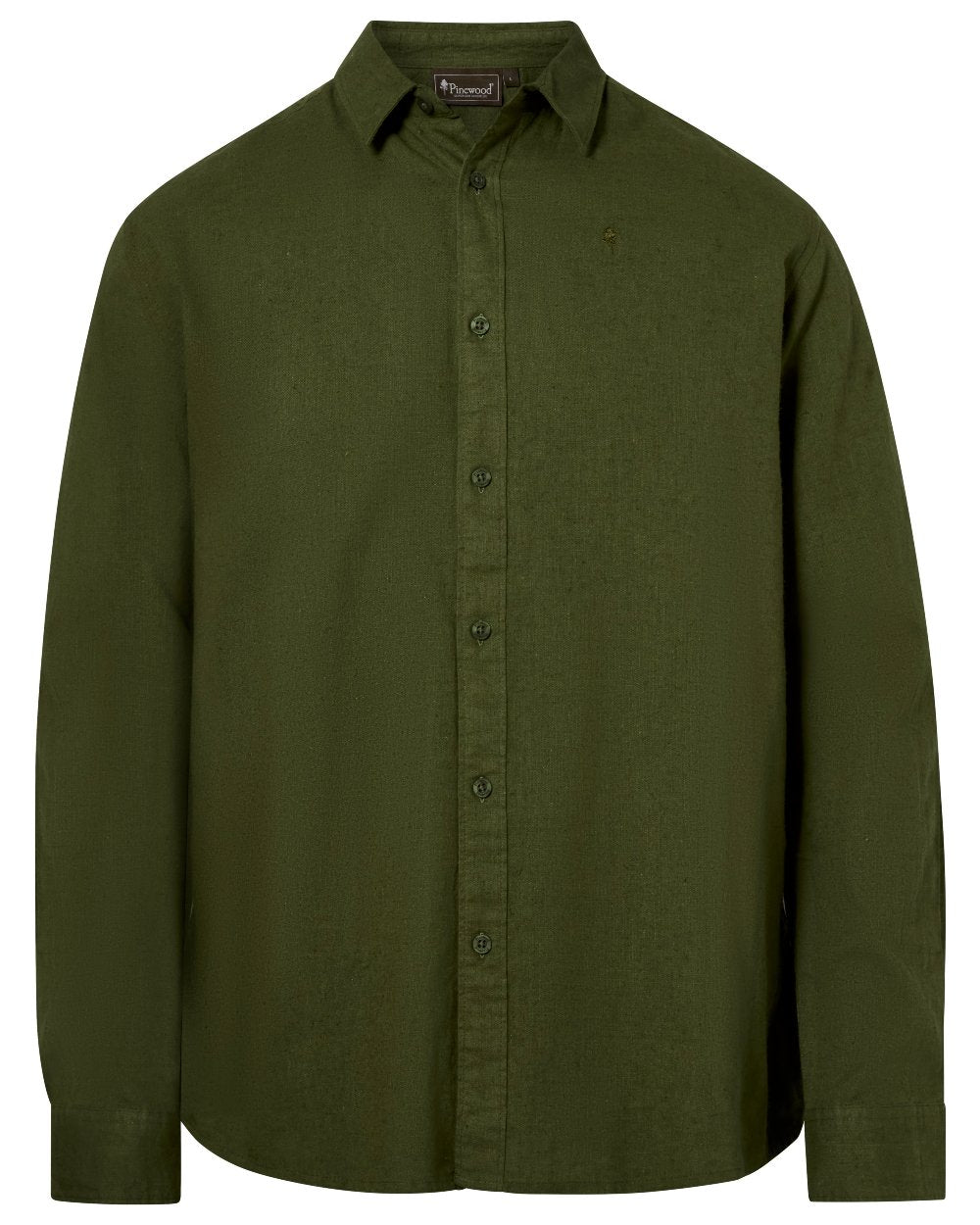 Pine Green coloured Pinewood Mens Varnamo InsectSafe Hemp Mix Long Sleeve Shirt on white background 
