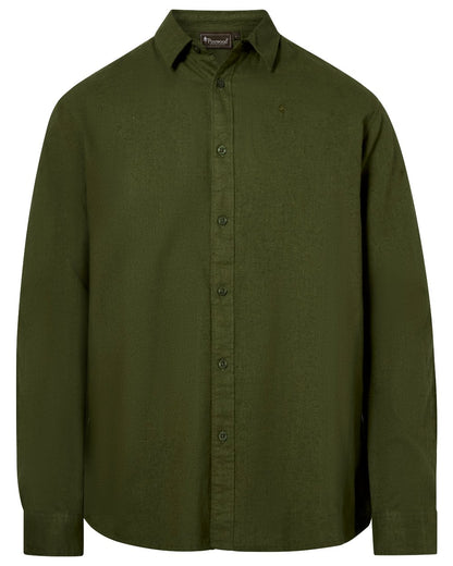 Pine Green coloured Pinewood Mens Varnamo InsectSafe Hemp Mix Long Sleeve Shirt on white background 