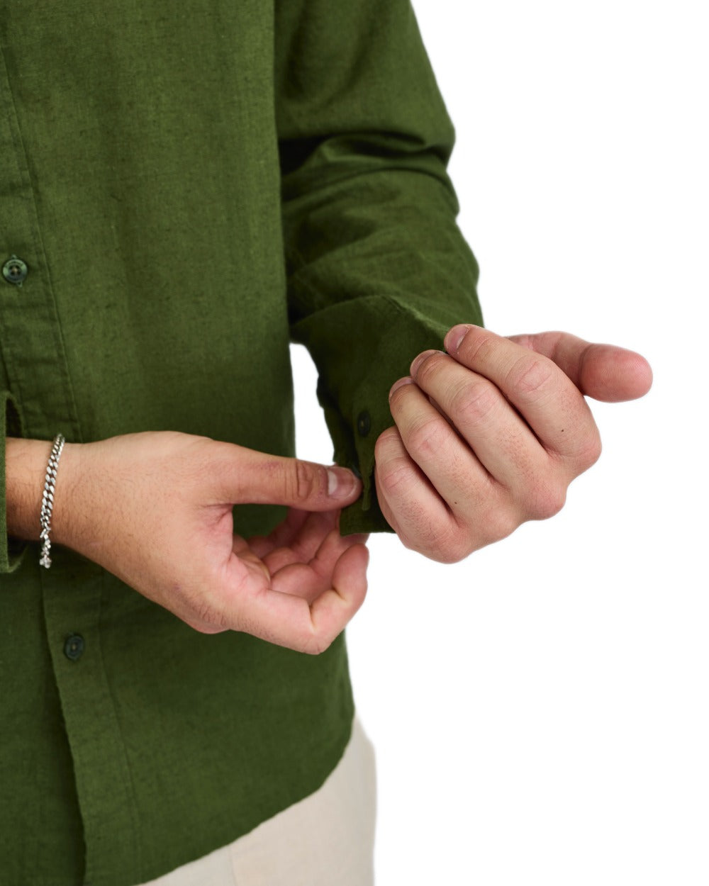 Pine Green coloured Pinewood Mens Varnamo InsectSafe Hemp Mix Long Sleeve Shirt on white background 