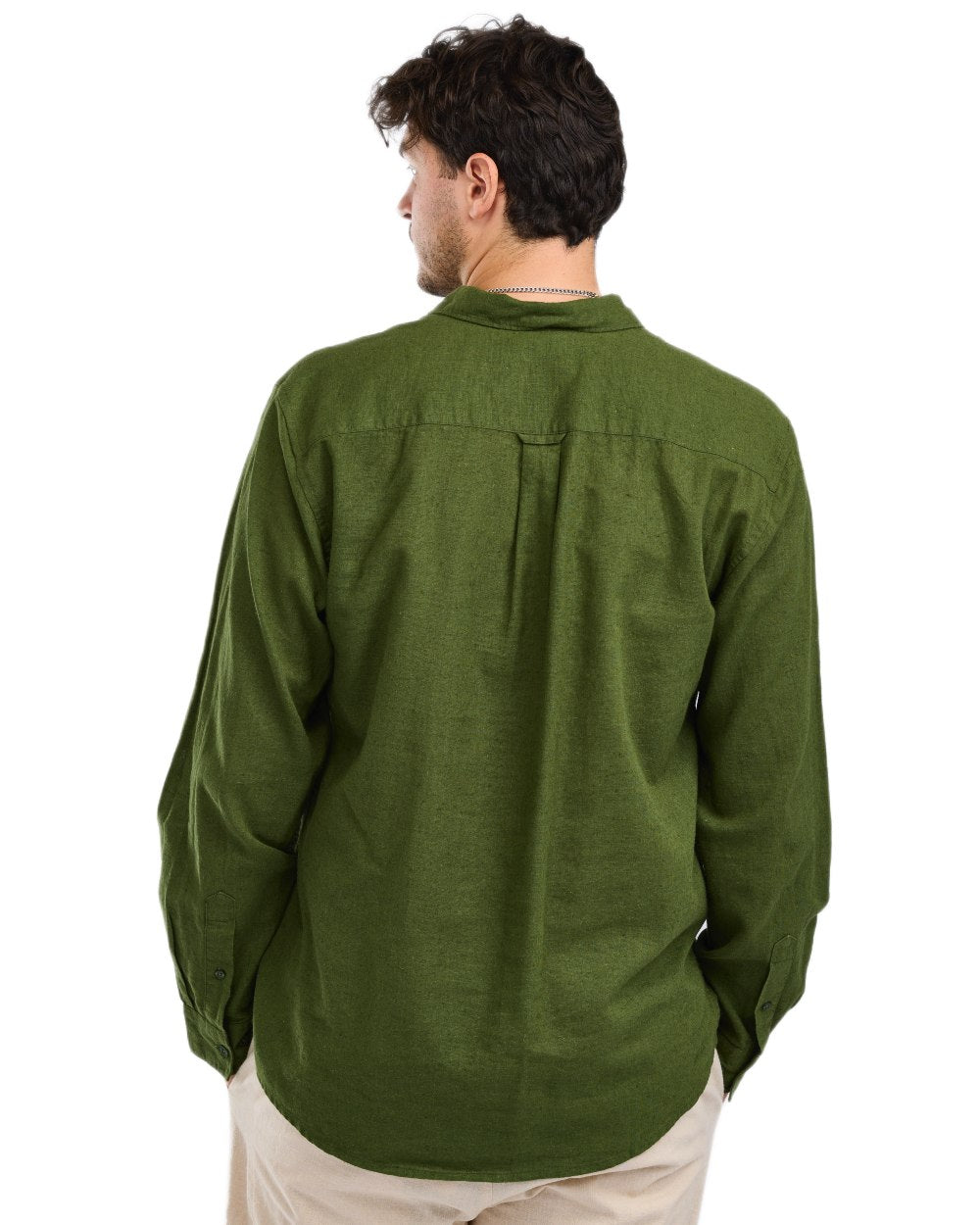 Pine Green coloured Pinewood Mens Varnamo InsectSafe Hemp Mix Long Sleeve Shirt on white background 