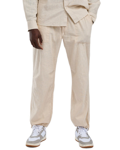 Linen Beige coloured Pinewood Mens Varnamo InsectSafe Hemp Mix Trousers on white background 