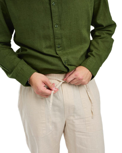Linen Beige coloured Pinewood Mens Varnamo InsectSafe Hemp Mix Trousers on white background 