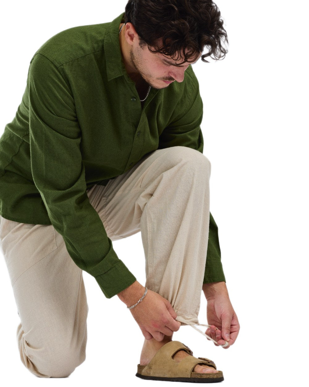 Linen Beige coloured Pinewood Mens Varnamo InsectSafe Hemp Mix Trousers on white background 