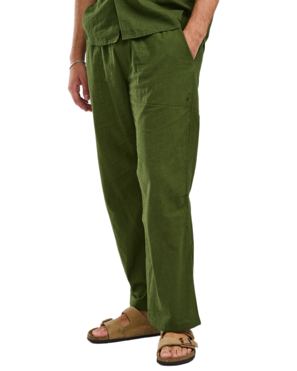 Pine Green coloured Pinewood Mens Varnamo InsectSafe Hemp Mix Trousers on white background 