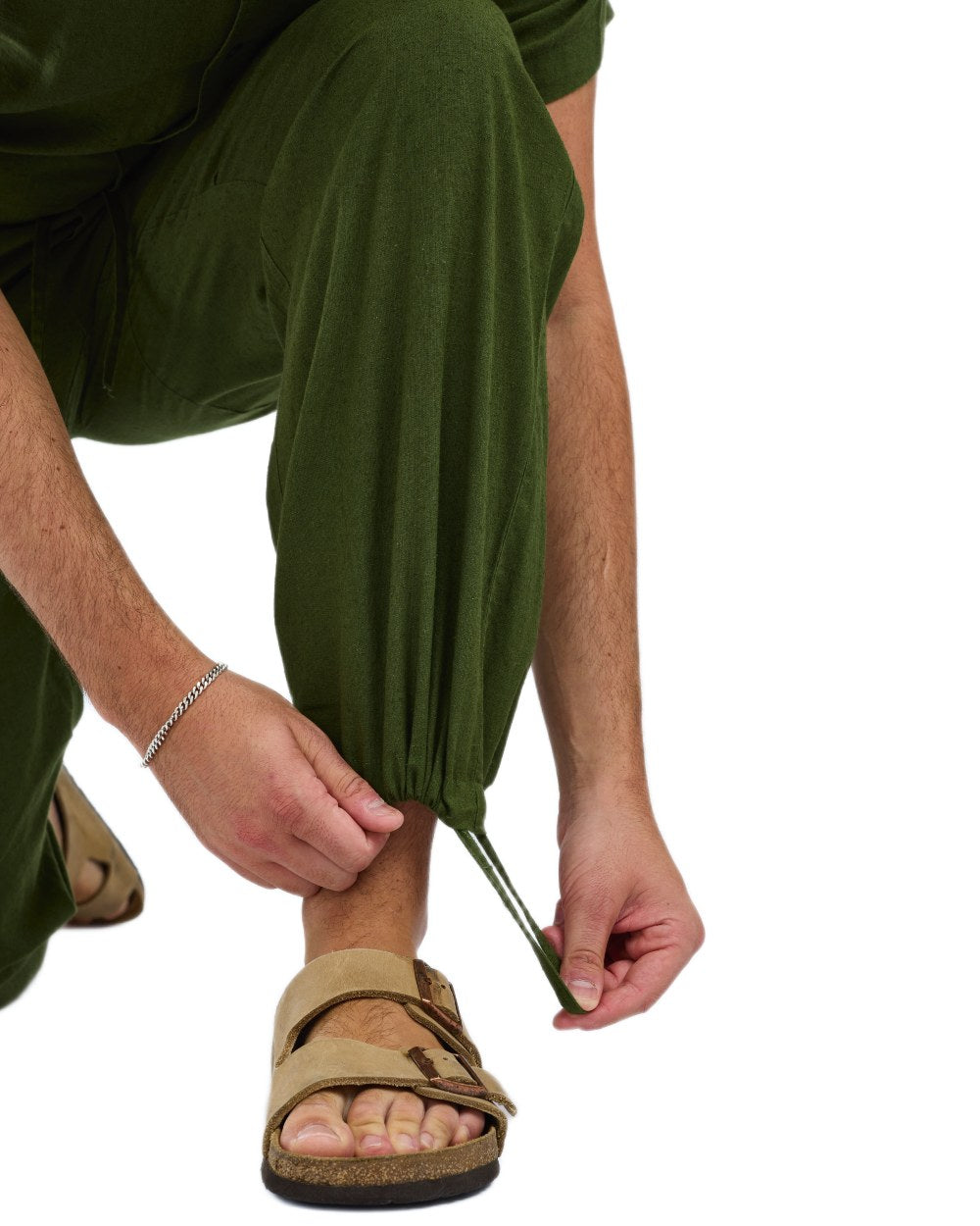 Pine Green coloured Pinewood Mens Varnamo InsectSafe Hemp Mix Trousers on white background 