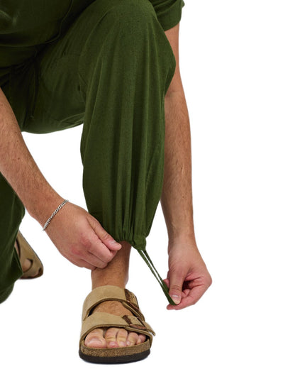 Pine Green coloured Pinewood Mens Varnamo InsectSafe Hemp Mix Trousers on white background 
