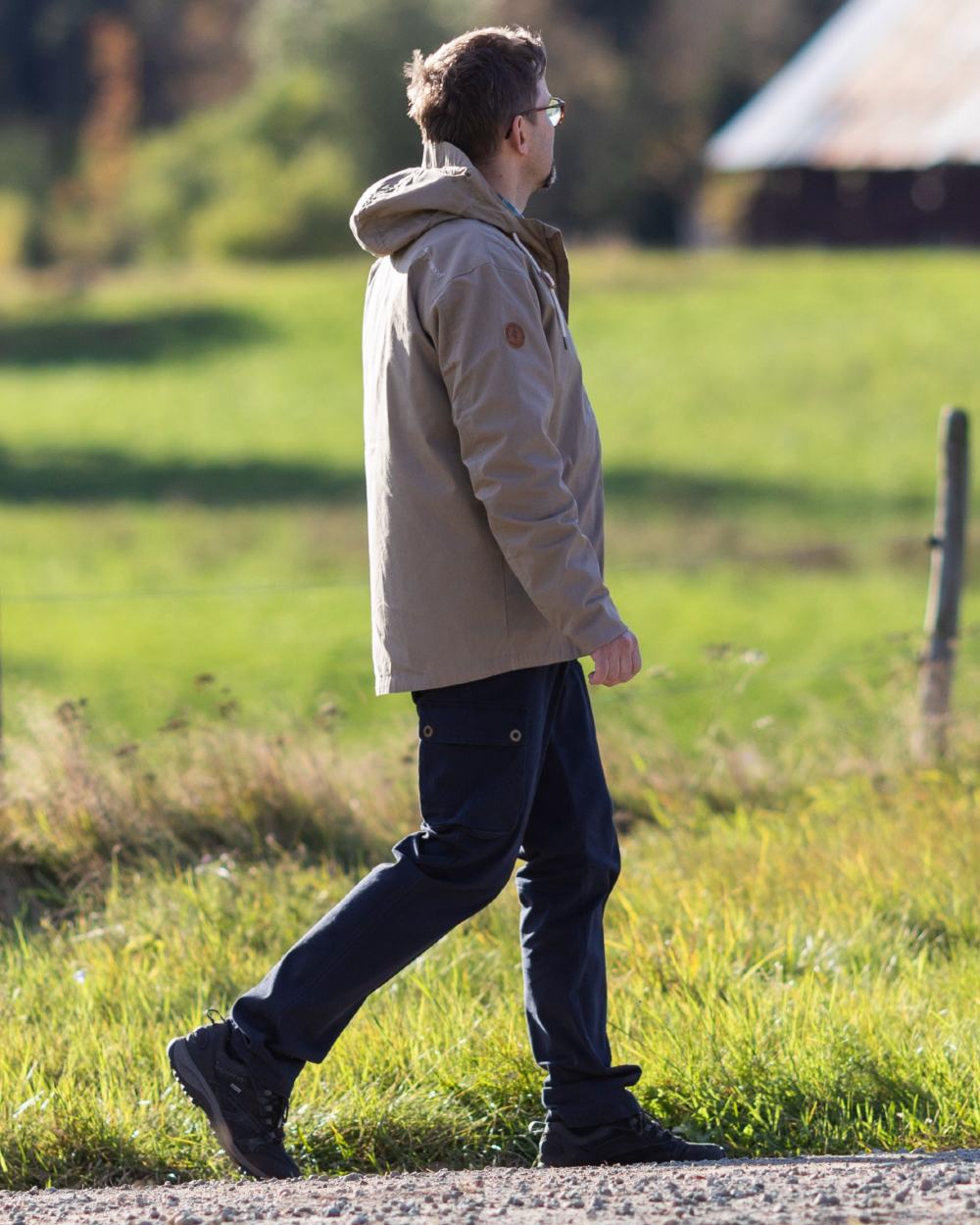 Desert Beige coloured Pinewood Mens Varnamo Light Jacket on outdoor background 