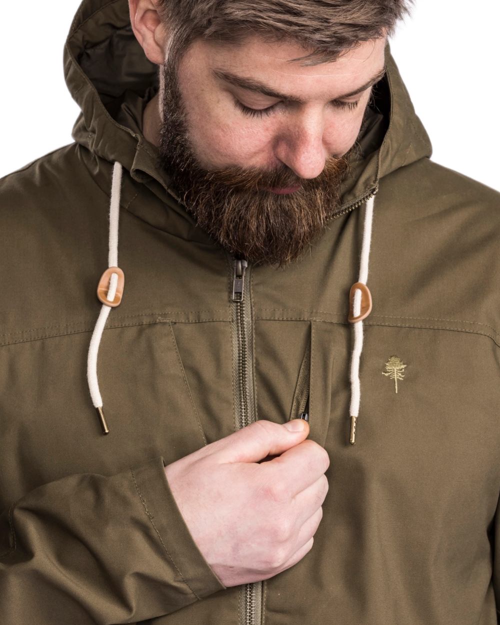 Hunting Olive coloured Pinewood Mens Varnamo Light Jacket on white background 