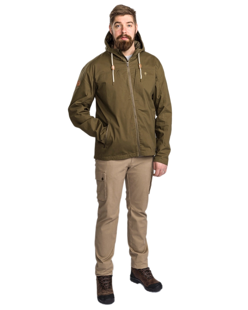 Hunting Olive coloured Pinewood Mens Varnamo Light Jacket on white background 