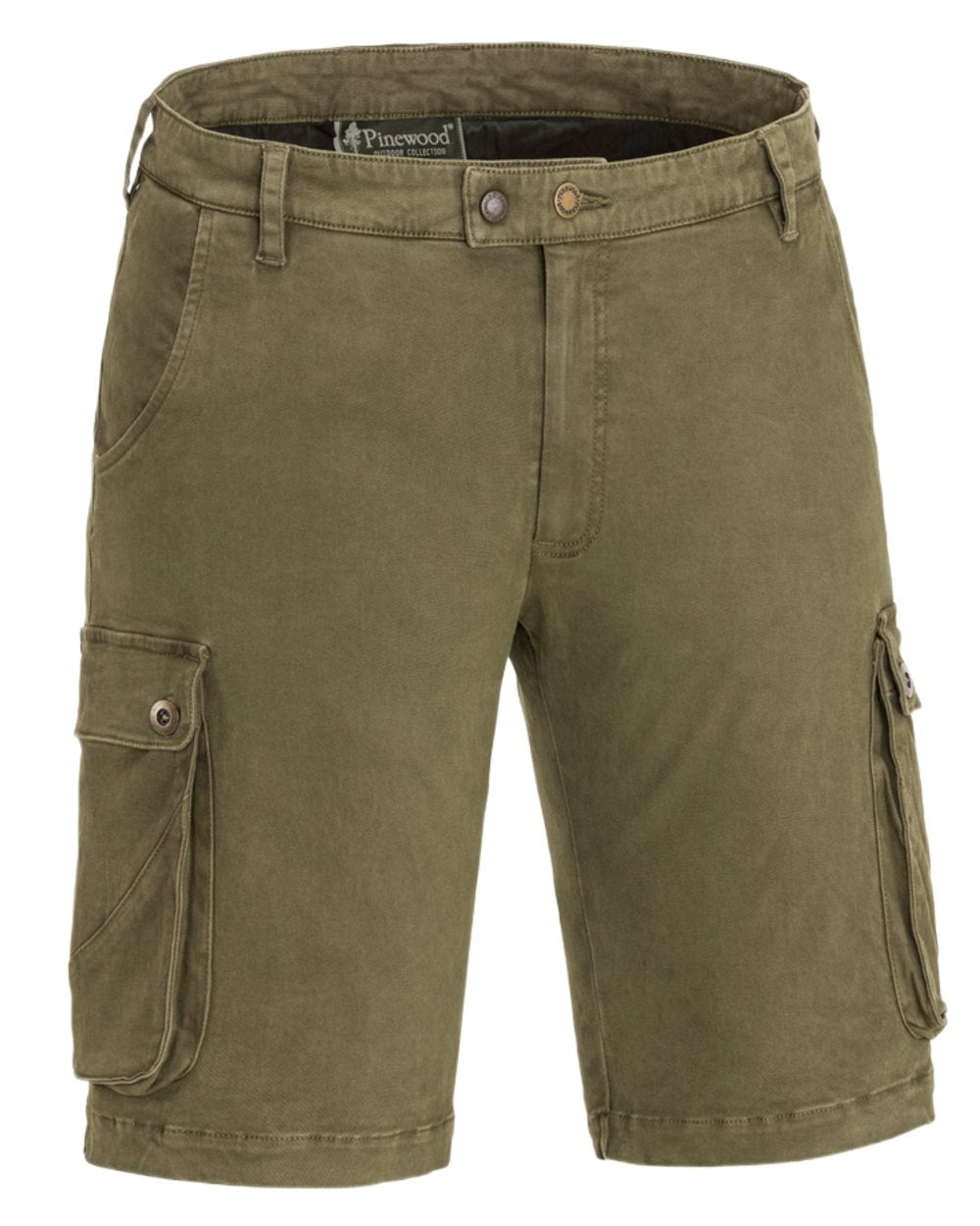 Hunting Olive Coloured Pinewood Mens Värnamo Serengeti Shorts on white background 