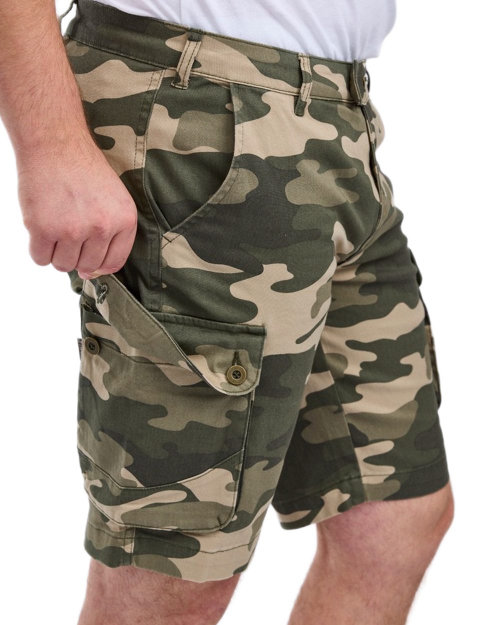 Khaki Camouflage Coloured Pinewood Mens Värnamo Serengeti Shorts on white background 