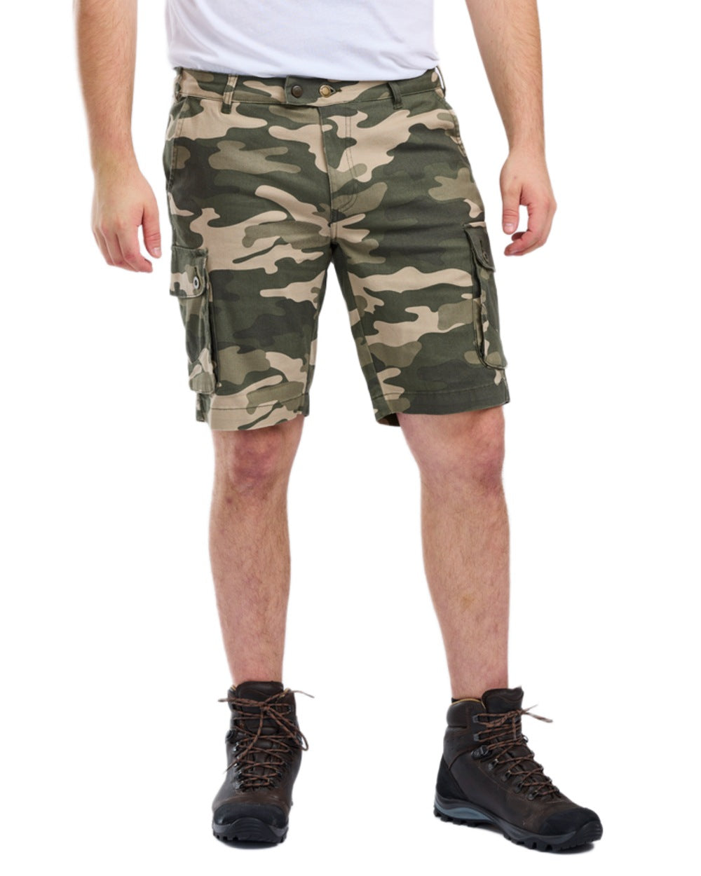 Khaki Camouflage Coloured Pinewood Mens Värnamo Serengeti Shorts on white background 