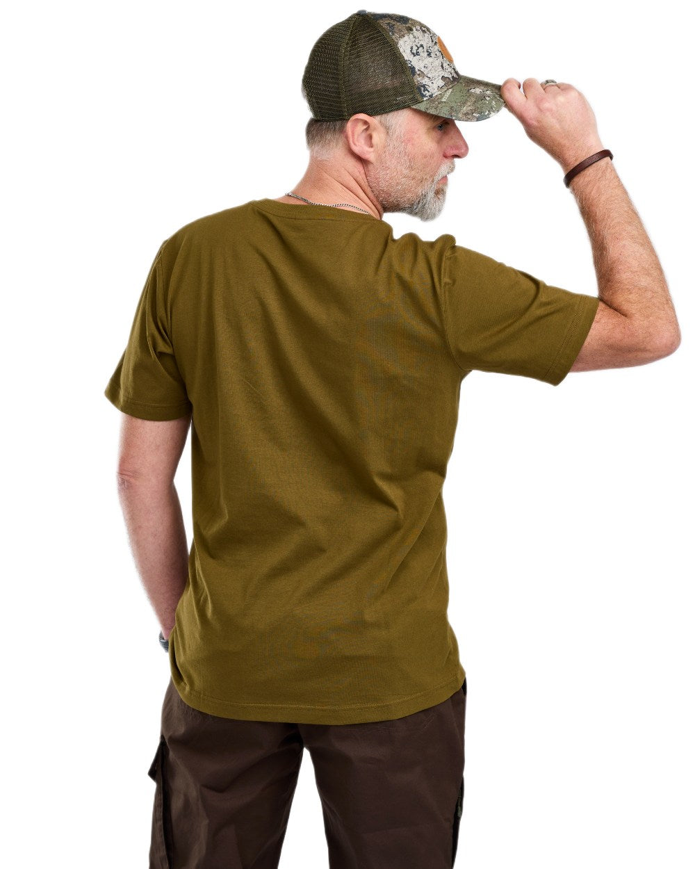 Hunter Olive coloured Pinewood Mens Wild Boar T-Shirt on white background 