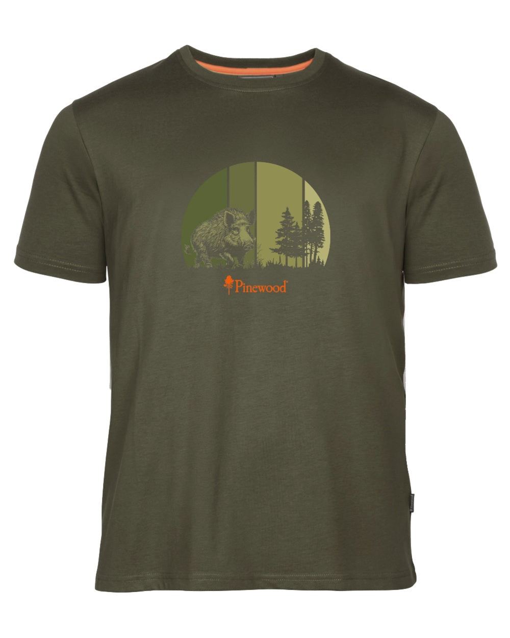 Olive coloured Pinewood Mens Wild Boar T-Shirt on white background 
