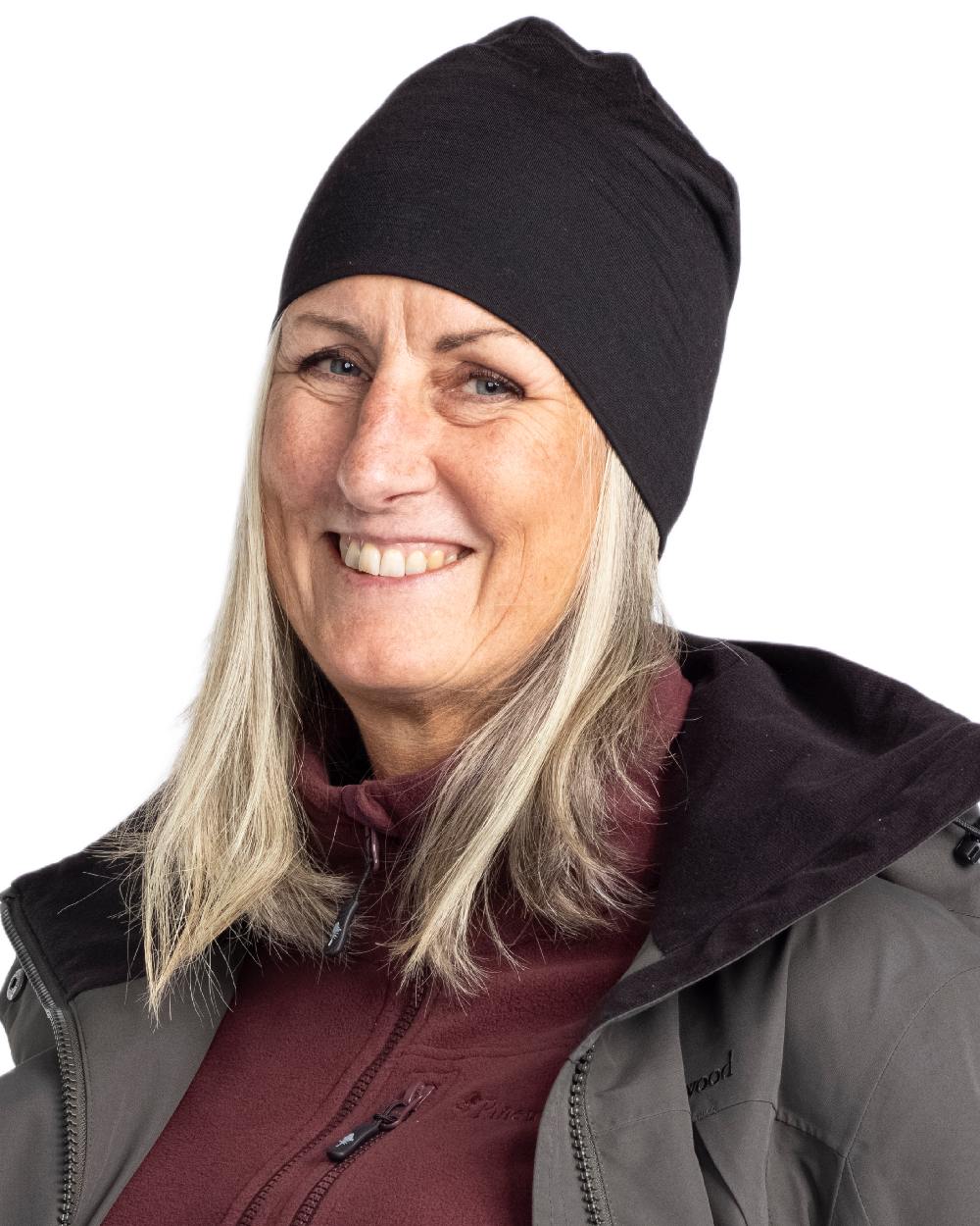 Black Coloured Pinewood Merino Wool Beanie on white background 