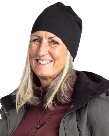 Black Coloured Pinewood Merino Wool Beanie on white background 