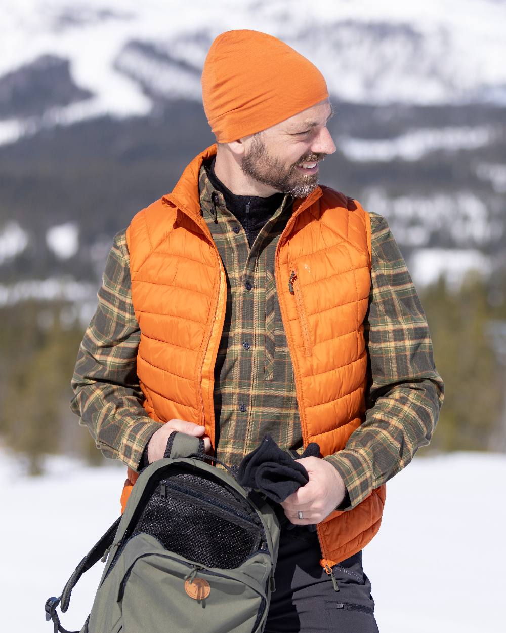 Burned Orange Coloured Pinewood Merino Wool Beanie on outdoor background 