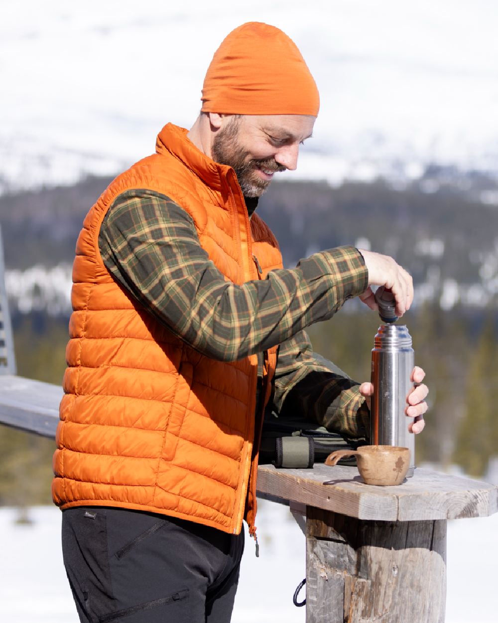 Burned Orange Coloured Pinewood Merino Wool Beanie on outdoor background 