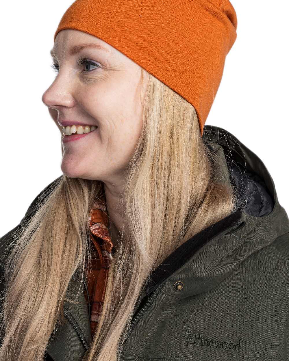 Burned Orange Coloured Pinewood Merino Wool Beanie on white background 