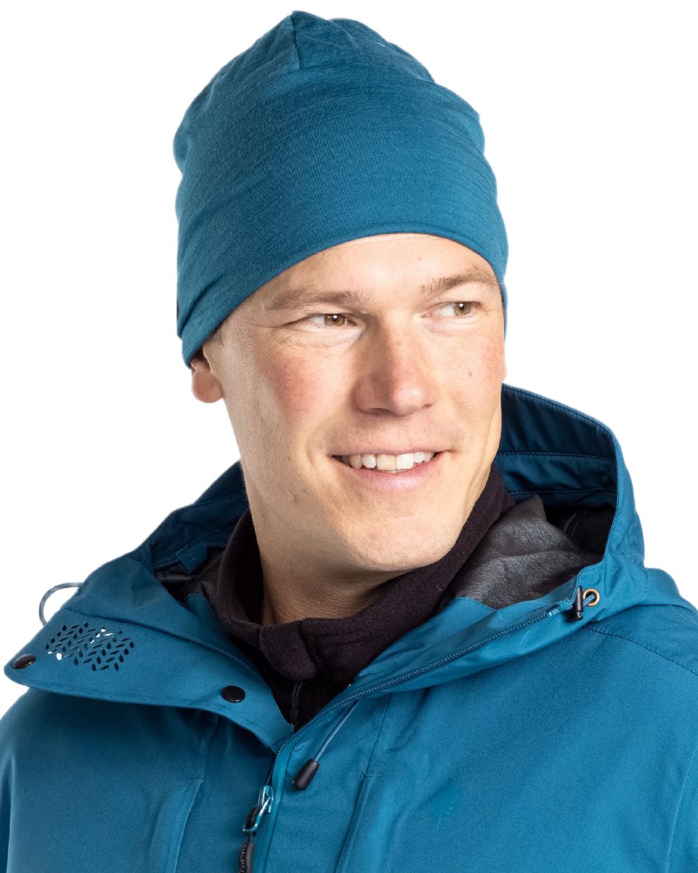 Dark Azur Blue Coloured Pinewood Merino Wool Beanie on white background 
