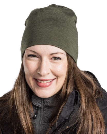 Moss Green Coloured Pinewood Merino Wool Beanie on white background 
