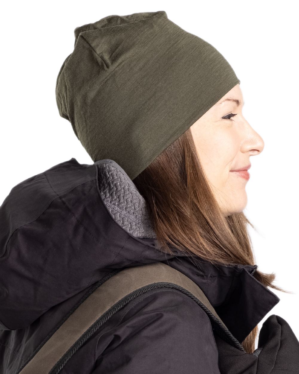 Moss Green Coloured Pinewood Merino Wool Beanie on white background 
