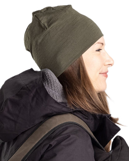 Moss Green Coloured Pinewood Merino Wool Beanie on white background 