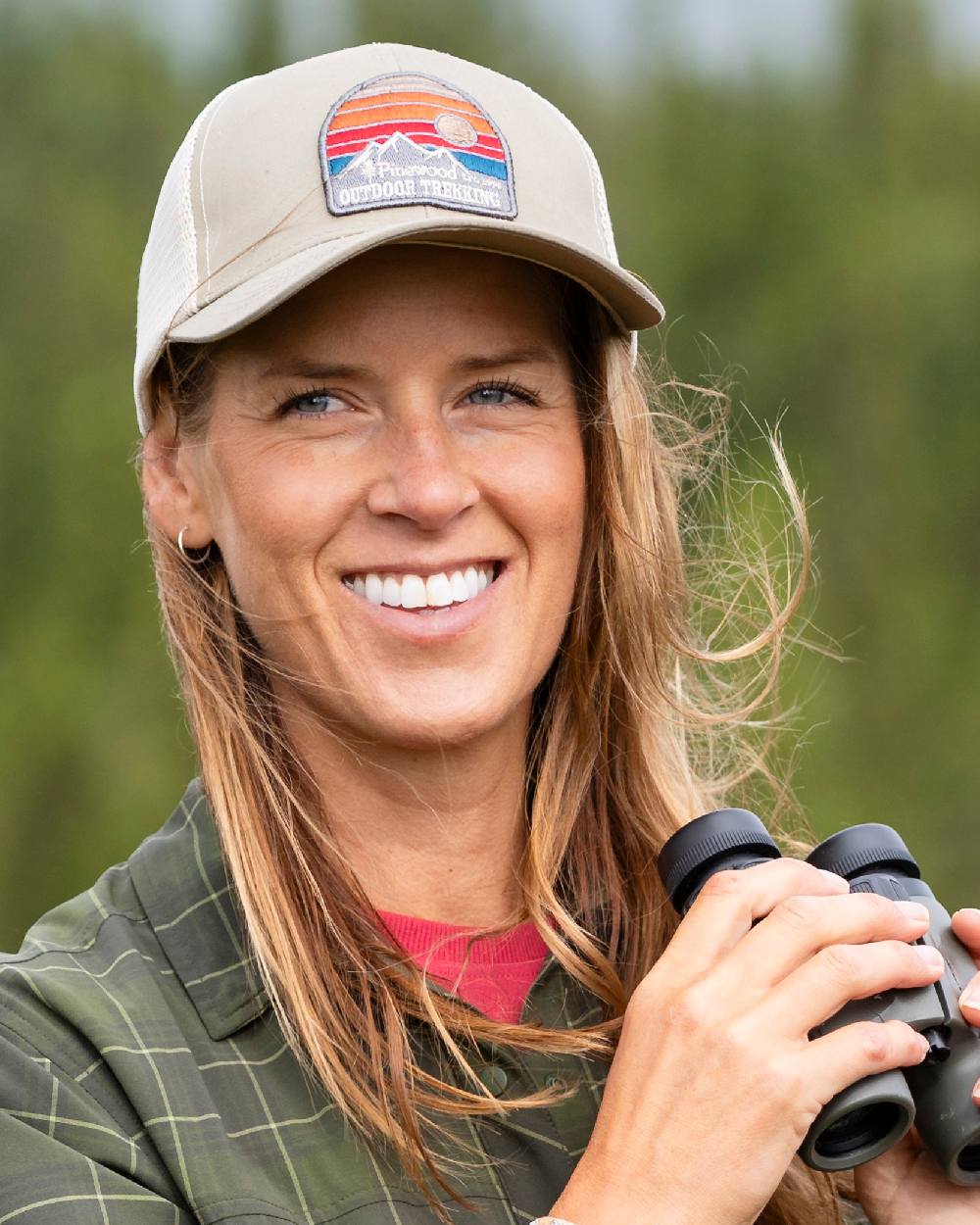 Light Khaki Coloured Pinewood Mesh Cap on outdoor background 