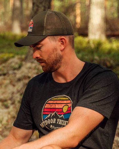 Moss Green Coloured Pinewood Mesh Cap on outdoor background 