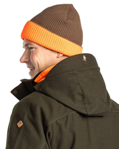 Mossgreen Orange Coloured Pinewood Smaland Reversible Hunters Hat on white background 