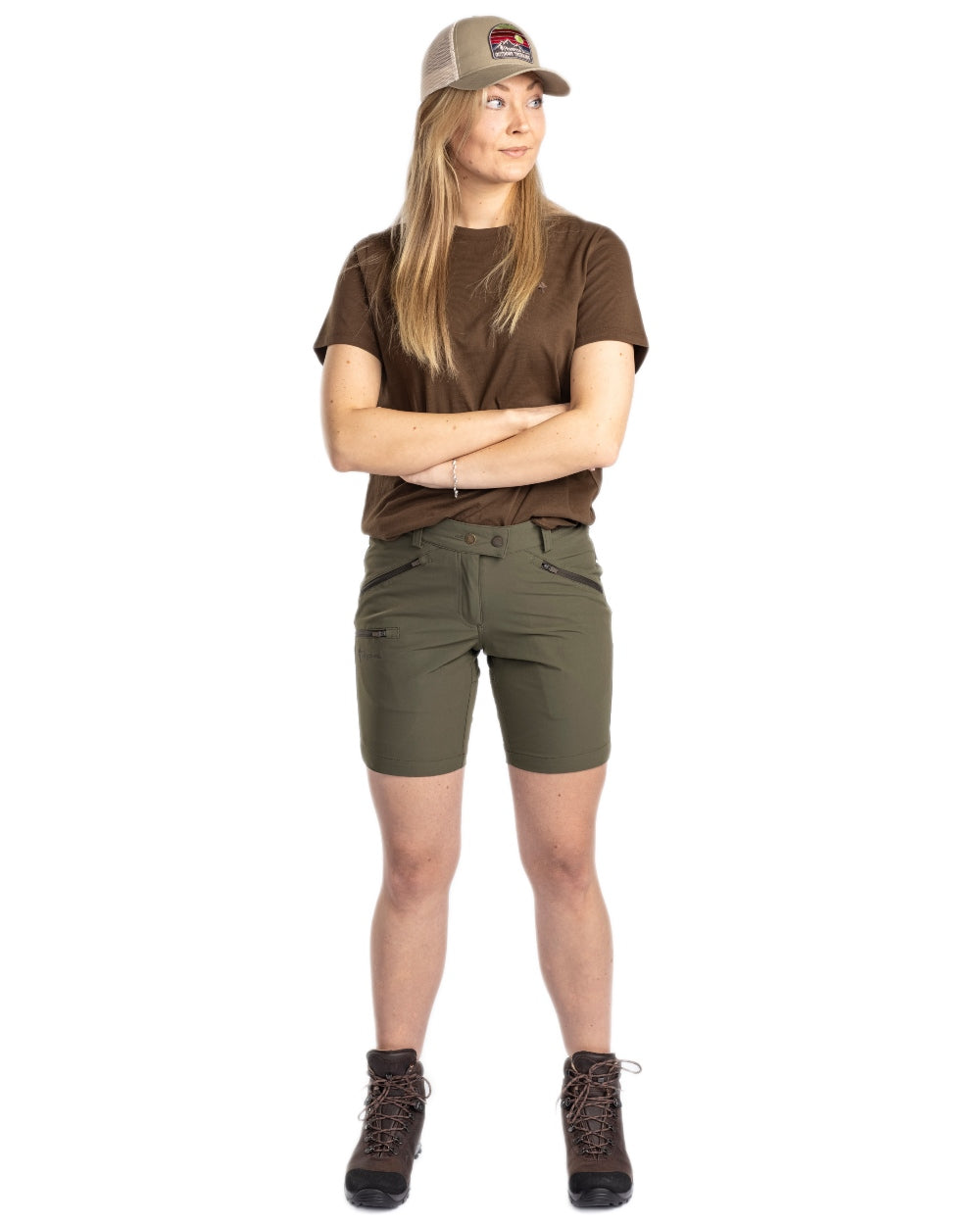 Green Hunter Brown Khaki coloured Pinewood Womens 3 Pack T-Shirt on white background 