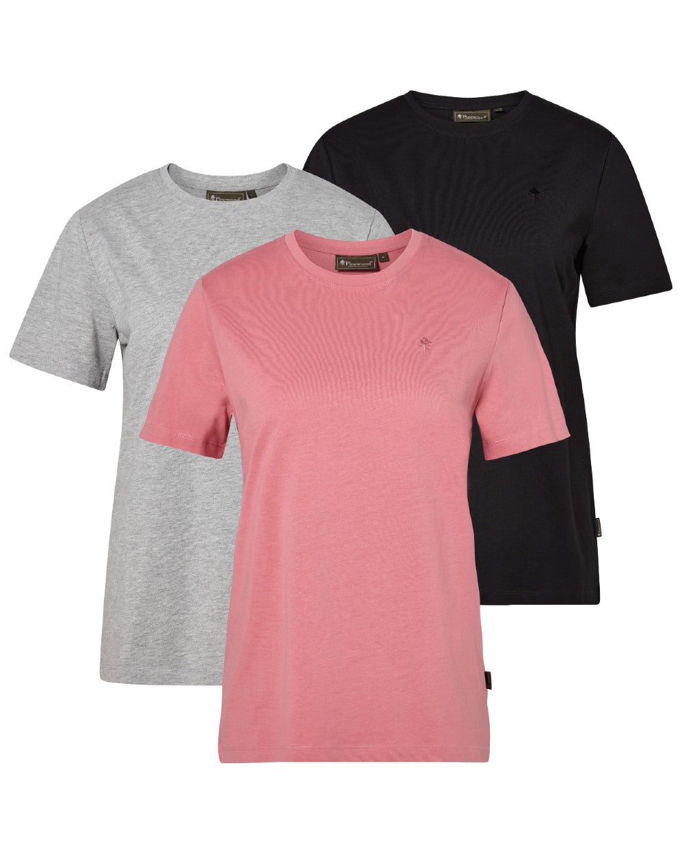 Grey Melange Dark Pink Black coloured Pinewood Womens 3 Pack T-Shirt on white background 