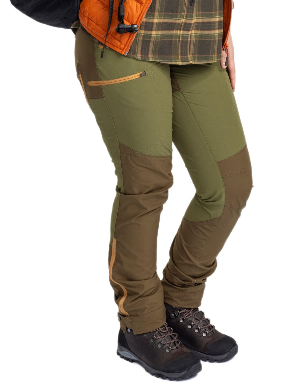 Leaf Hunting Olive Coloured Pinewood Womens Abisko Brenton Trousers on white background 