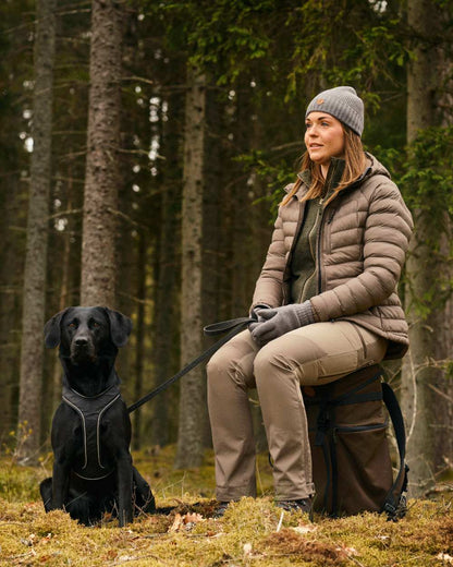 Mole Brown Coloured Pinewood Womens Abisko Brenton Trousers on forest background 