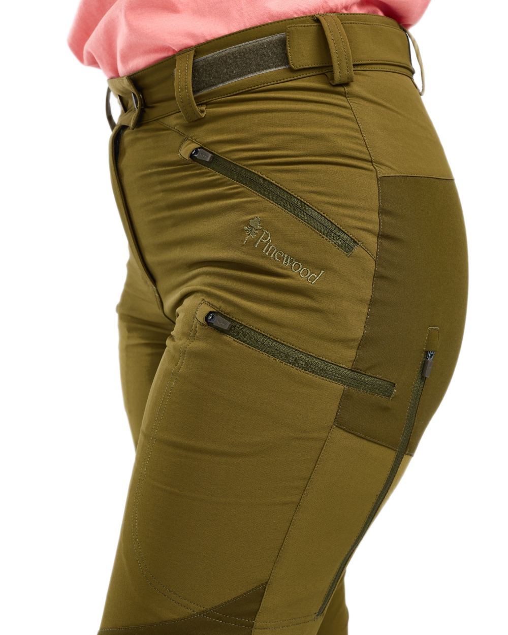 Olive Green Hunting Olive Coloured Pinewood Womens Abisko Brenton Trousers on white background 