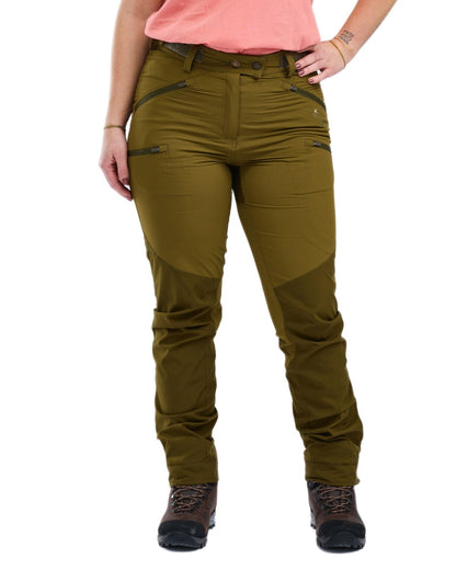 Olive Green Hunting Olive Coloured Pinewood Womens Abisko Brenton Trousers on white background 