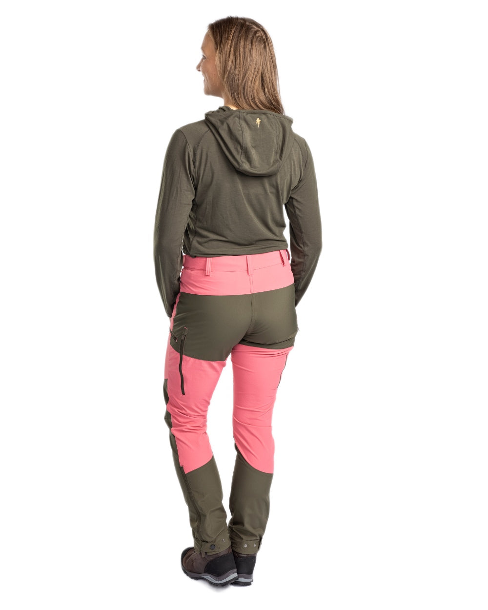 Pink Blush Mossgreen Coloured Pinewood Womens Abisko Brenton Trousers on white background 