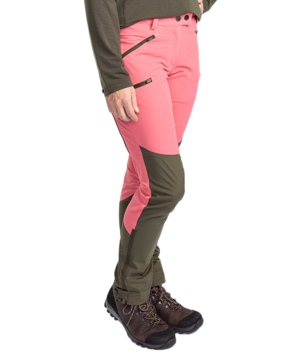 Pink Blush Mossgreen Coloured Pinewood Womens Abisko Brenton Trousers on white background 