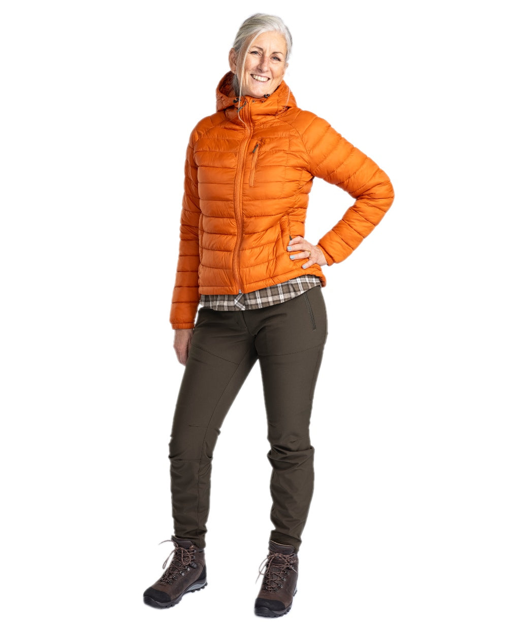 Burned Orange Coloured Pinewood Womens Abisko Insulation Jacket on white background 