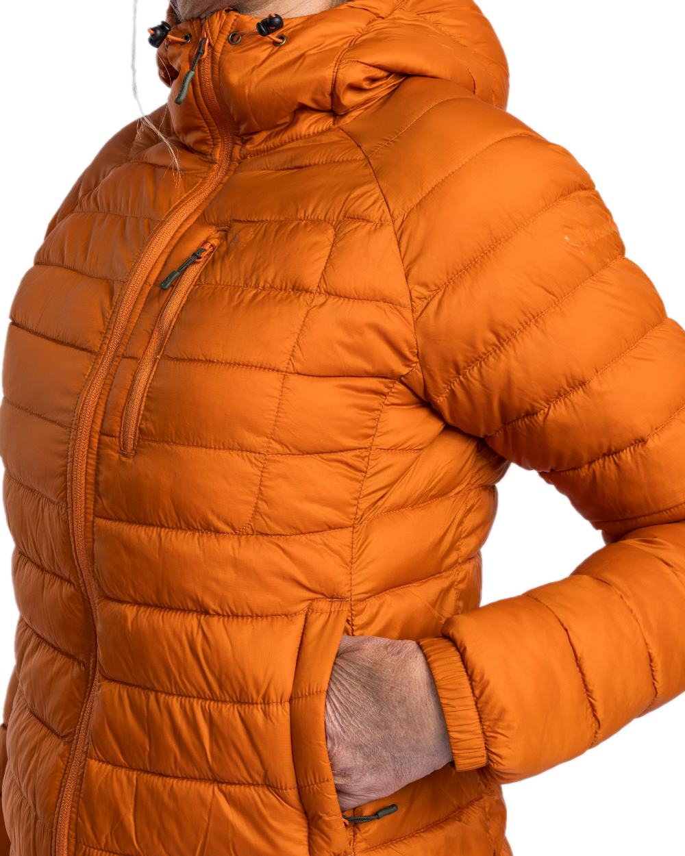 Burned Orange Coloured Pinewood Womens Abisko Insulation Jacket on white background 