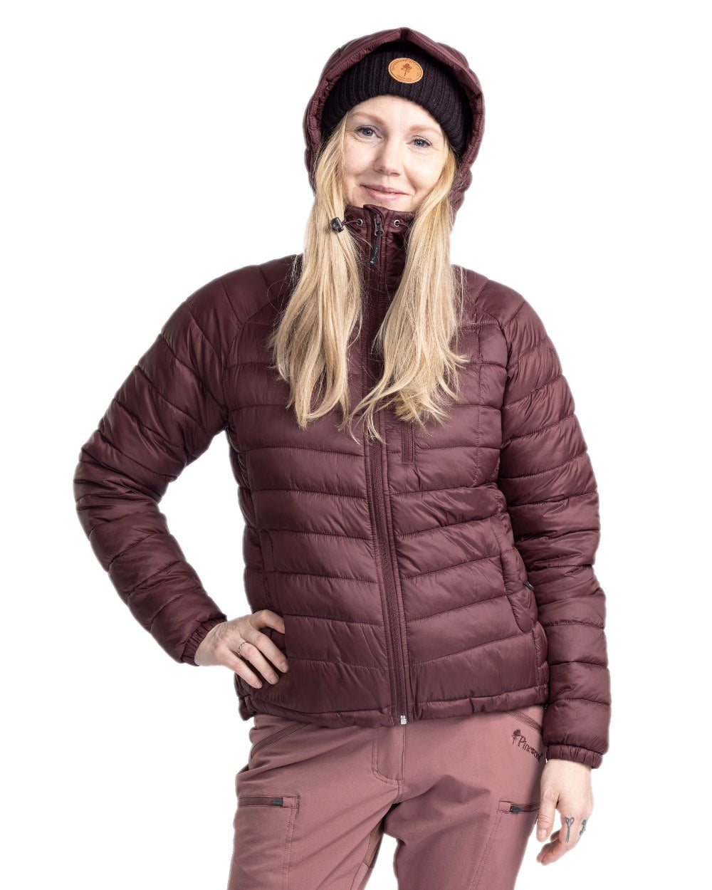 Earth Plum Coloured Pinewood Womens Abisko Insulation Jacket on white background 