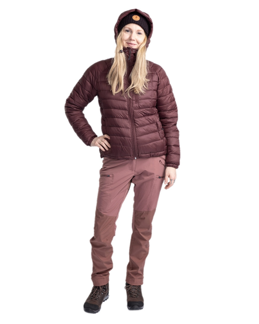 Earth Plum Coloured Pinewood Womens Abisko Insulation Jacket on white background 
