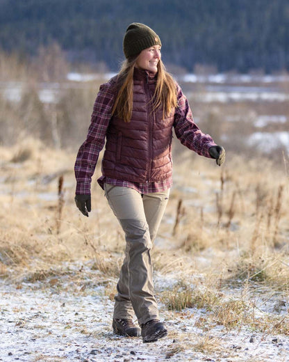 Earth Plum Coloured Pinewood Womens Abisko Insulation Vest on outdoor background 